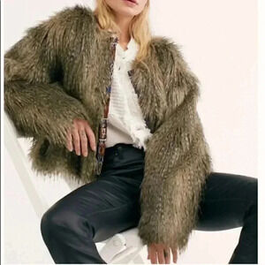Free People Unwritten Faux Fur Shag Jacket Tribal
